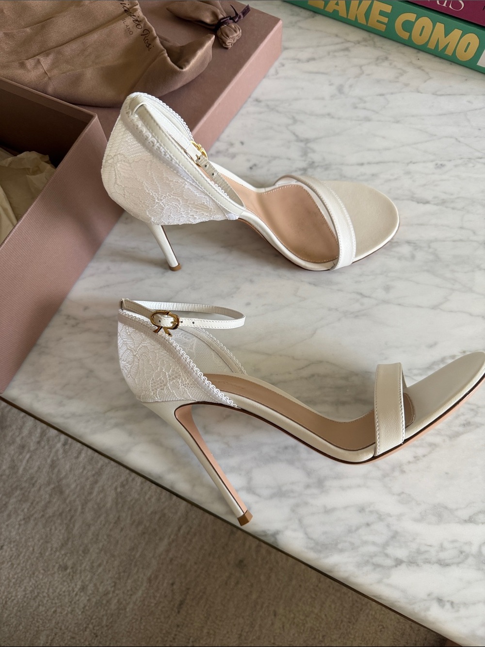 Gianvito Rossi Bibi White Nappa Lace Sandals 105mm EU 40